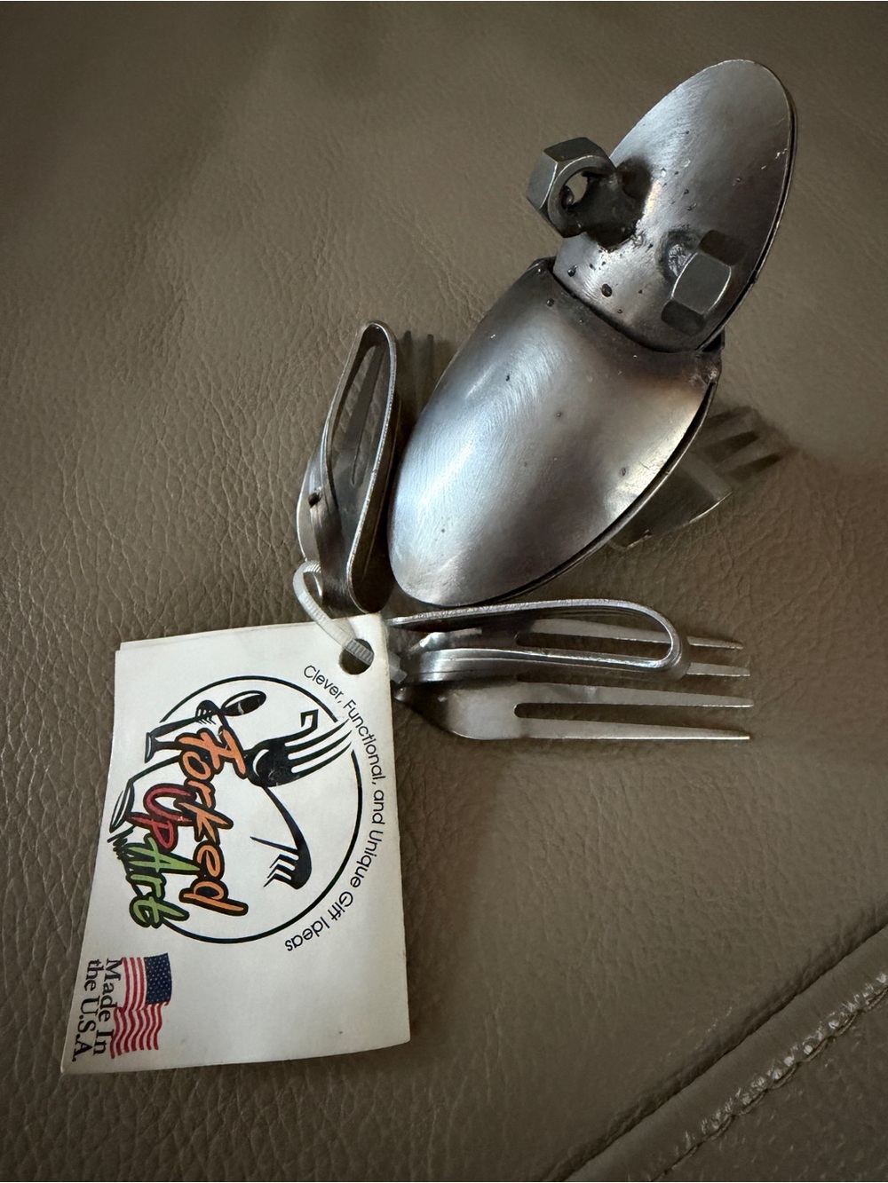 FORKED UP ART 2009 Upcycled Metal Flatware Frog Sculpture Fork/Spoon Made in USA - Picture 7 of 16